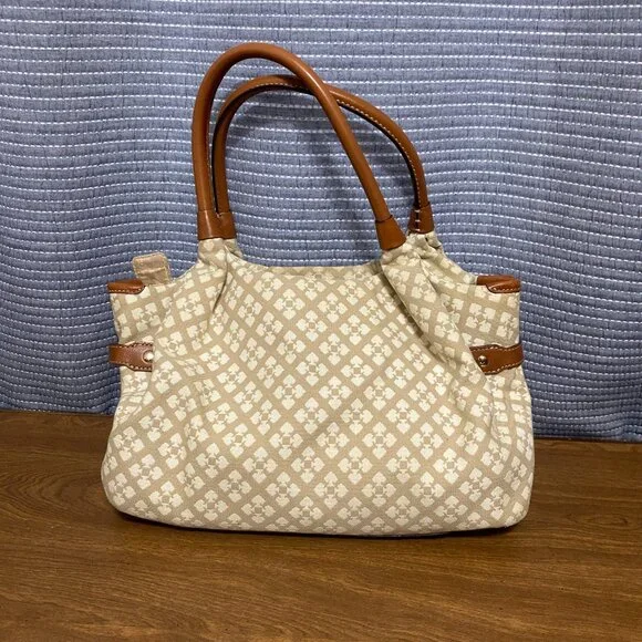 Large Kate Spade Tote Bag Brown Leather & Canvas W/ Wallet & Dust Bag - Picture 8 of 13